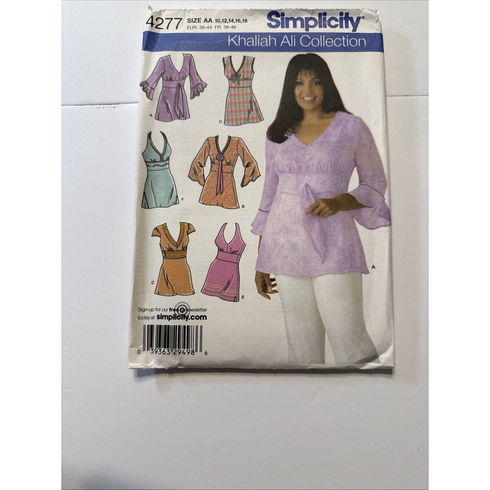 Simplicity 4277 V-Neck Tunics w Banded Midriff, Sleeve Variations Sz 10-18 UNCUT
